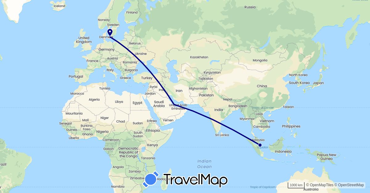 TravelMap itinerary: driving in Denmark, Qatar, Singapore (Asia, Europe)